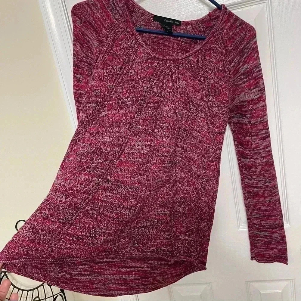 Calvin Klein Jeans Pink Marled Sweater Long Sleeve Women's Size Small - Picture 3 of 11
